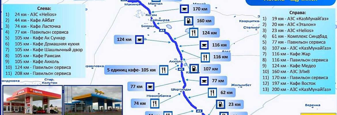 Карта туалетов на пути Астана - Боровое